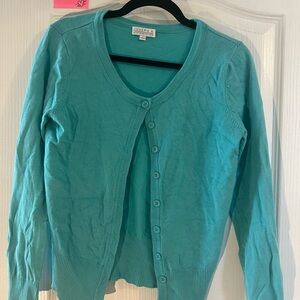 Joseph Teal Button-Front Crewneck Cardigan